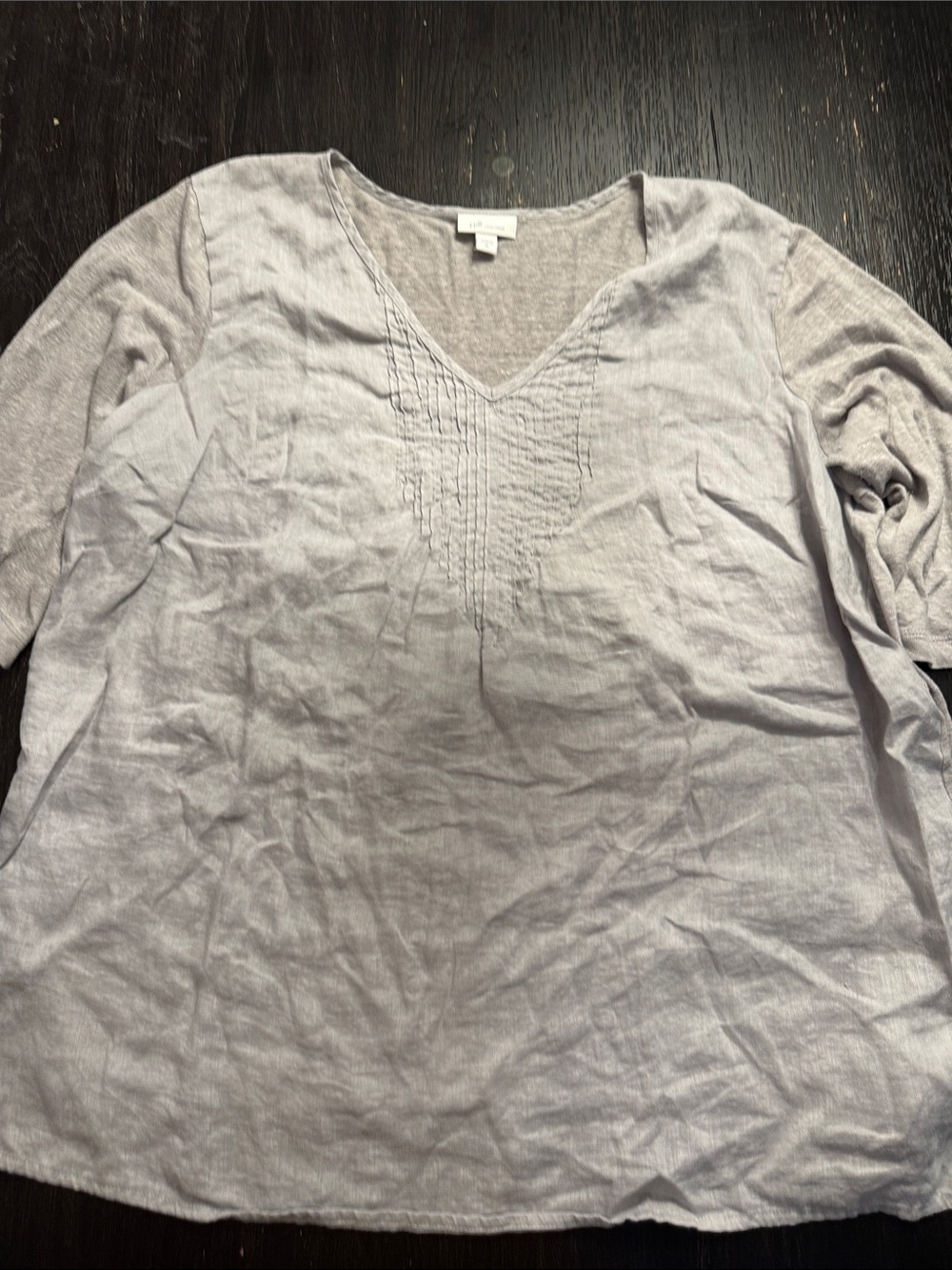 J. Jill Light Lavender V-Neck Grey Pintuck Tunic 100% Linen